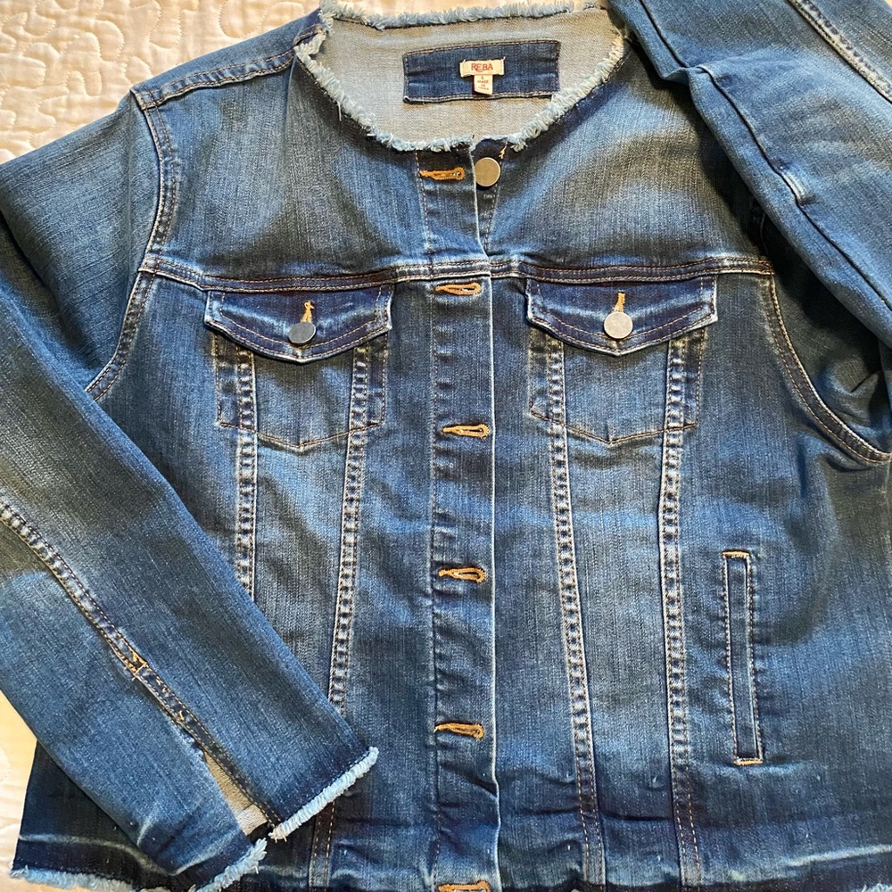 Reba Denim Jacket Sz LG - Frayed Collar, Cuffs and Bottom.  PERFECT CONDITION